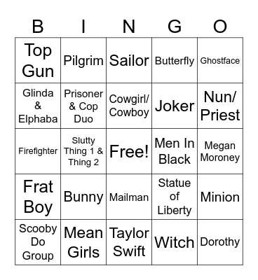 Halloween Costumes Bingo Card
