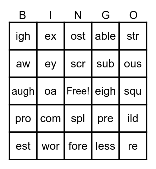 Phonemes 2 Bingo Card
