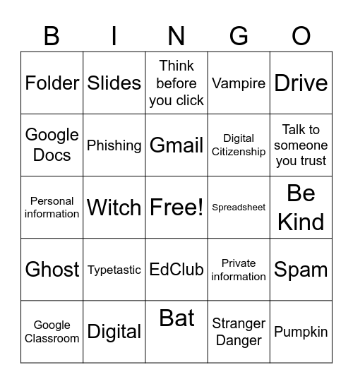 Digital World Bingo Card