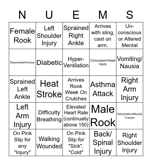 Rook Week Bingo Card