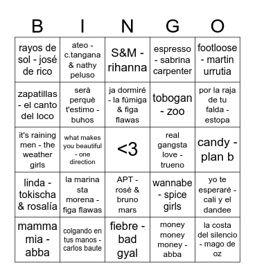 Bingo Musical - Piso Xuxe Bingo Card