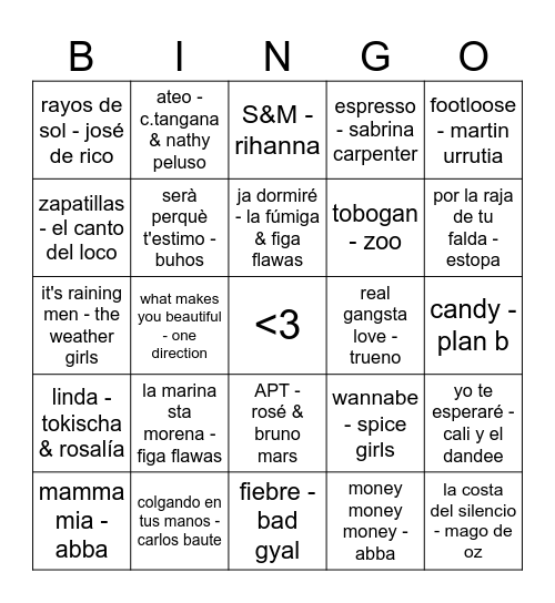 Bingo Musical - Piso Xuxe Bingo Card