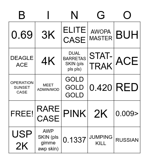 SUPREMACY CSGO Bingo Card