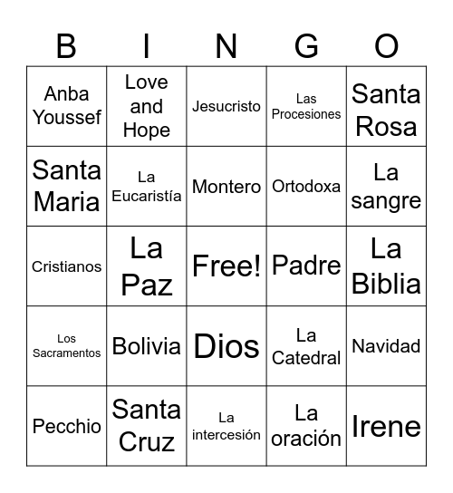 Love and Hope Bingo Card