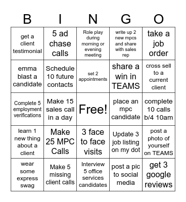 Bingo Bingo Bingo!!! Bingo Card