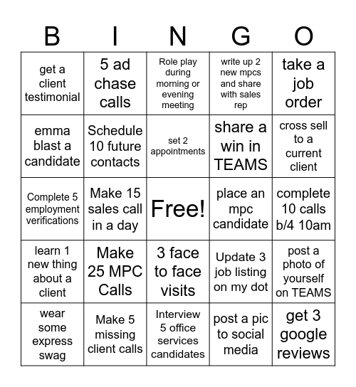 Bingo Bingo Bingo!!! Bingo Card