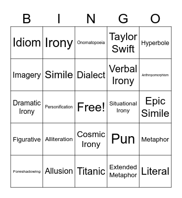 Figurative Language Bingo Card