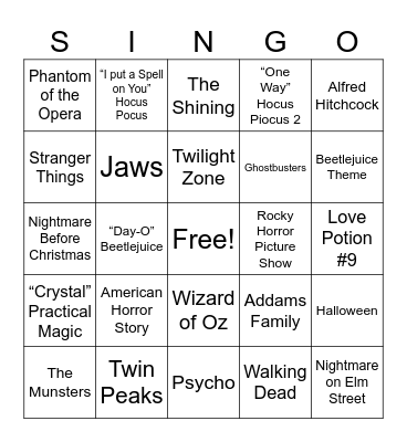 Halloween TV & Movies Bingo Card