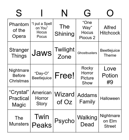 Halloween TV & Movies Bingo Card