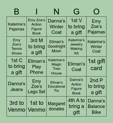 Angel Tree Bingo Card