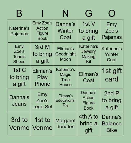 Angel Tree Bingo Card