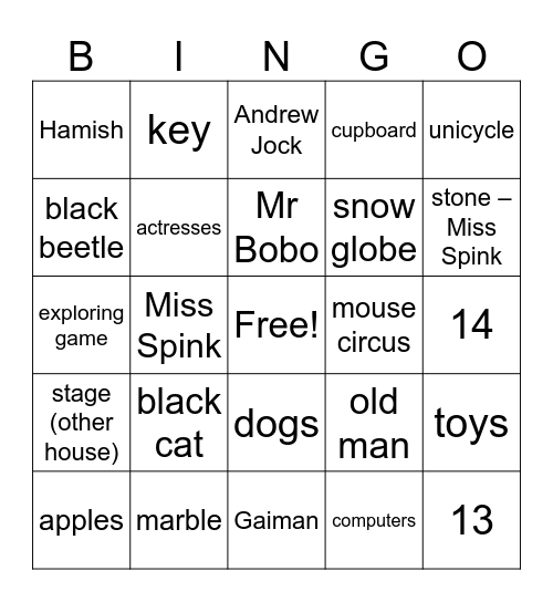 Coraline Bingo Card