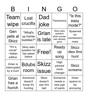 GIGS PHASMO Bingo Card