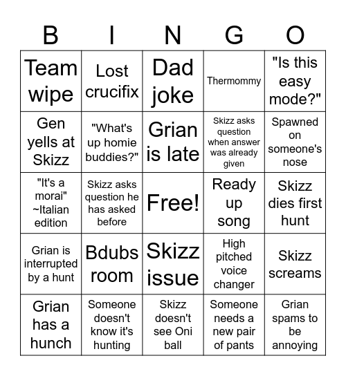 GIGS PHASMO Bingo Card