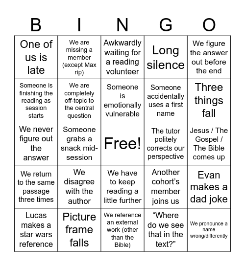 Rossetti Bingo Card