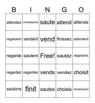 Present Tense Verbs - Regular Bingo Card