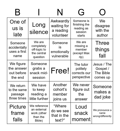 Rossetti Bingo Card