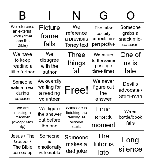 Rossetti Bingo Card