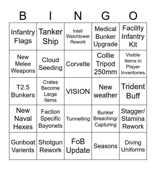 Dev Stream Bingo Card