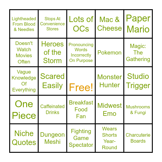 Maple Bingo Card