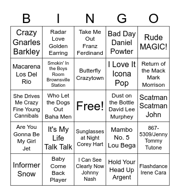 One Hit Wonders Bingo Card