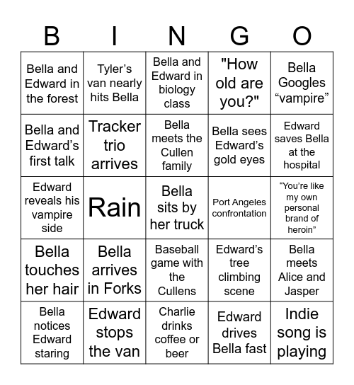 Twilight Bingo Card