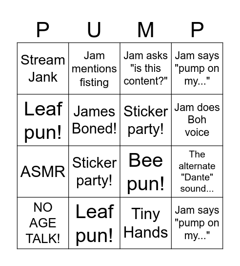 HOT PUMPS BINGO Card