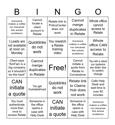 Relate Bingo Card