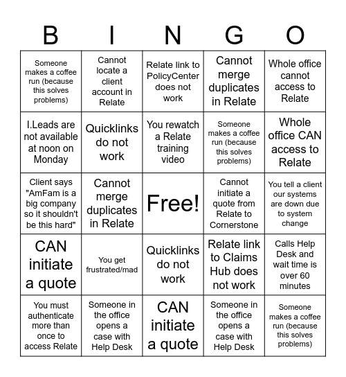 Relate Bingo Card