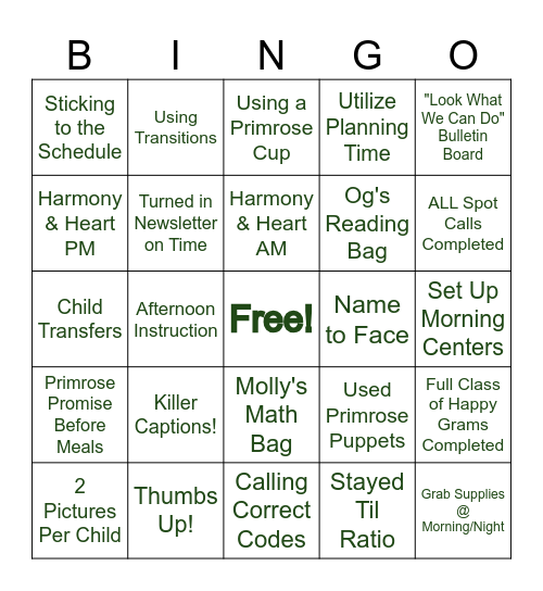 Primrose School of Exton Bingo Card