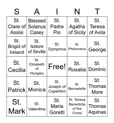 Saints Bingo Card