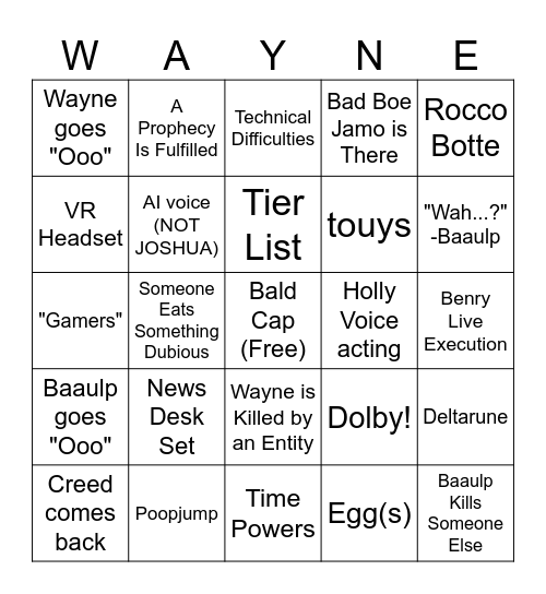 WAYNER BINGO Card