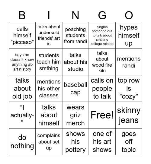 Art History Bingo Card