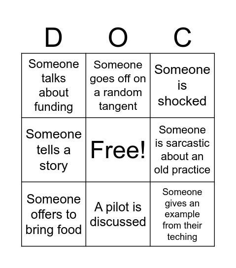 DOCS Bingo Card