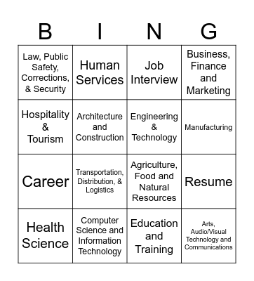 Career Cluster Bingo Card