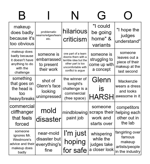 Face Off Bingo Card