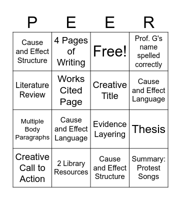 Peer Review Bingo Card