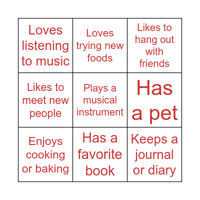 Let's break the ice! Bingo Card