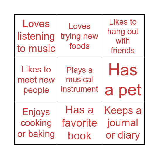 Let's break the ice! Bingo Card