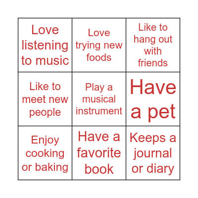 Let's break the ice! Bingo Card