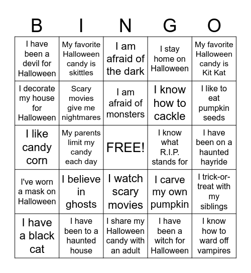 Spooky Halloween Bingo Card