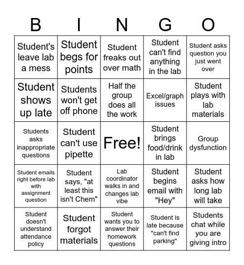 TA Bingo Card