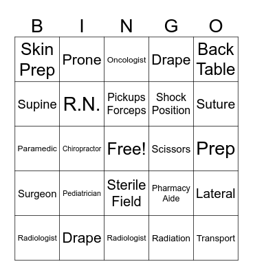 Medical Bingo Card