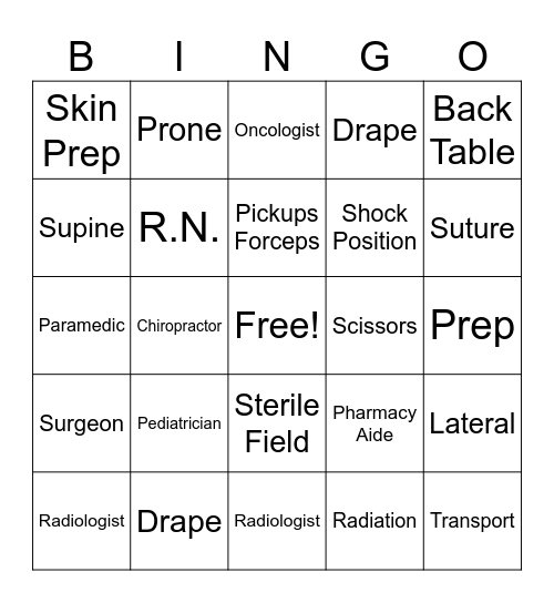 Medical Bingo Card