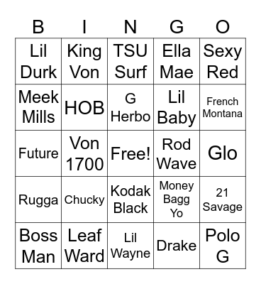 Hip Hop Bingo Card
