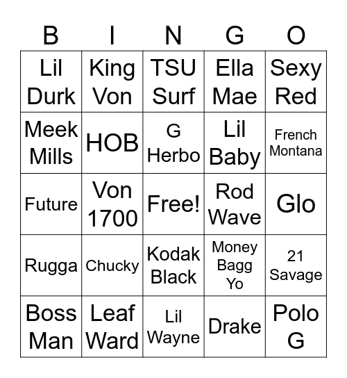 Hip Hop Bingo Card