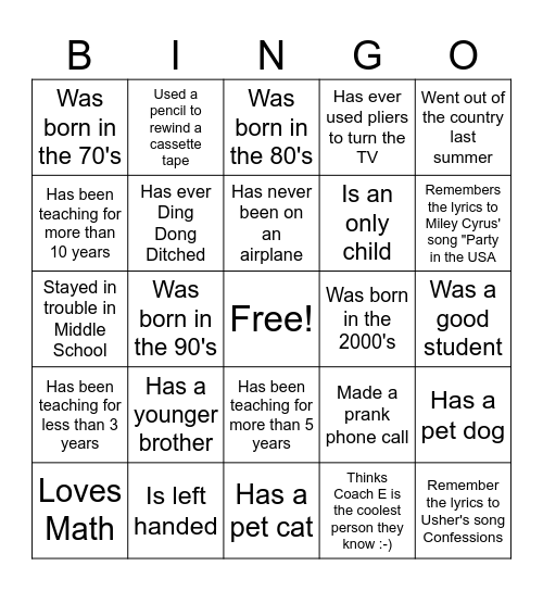 Lawler MS BINGO Card