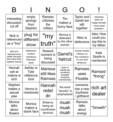 Love is Blind Reunion Bingo Card
