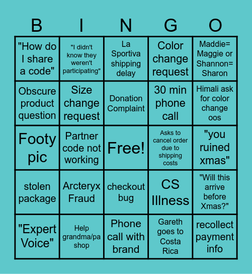 F&F BINGO Card