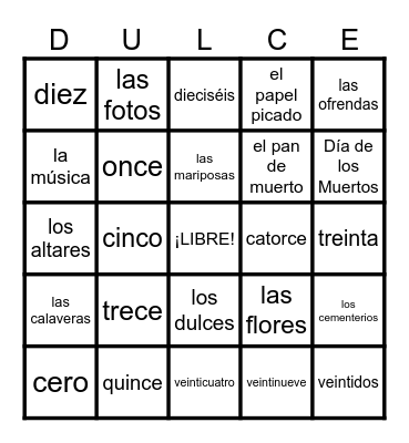 ¡DULCE! Bingo Card